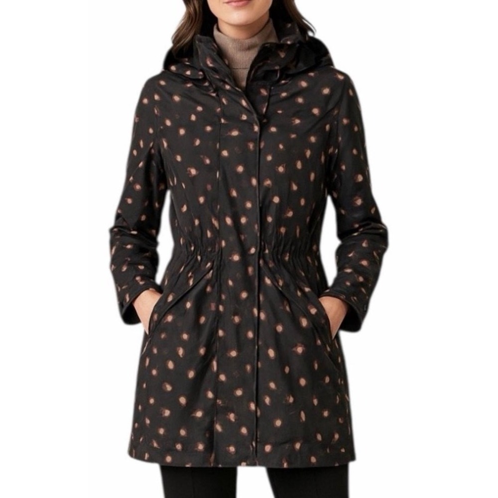 Cabi Rainy Day Anorak Jacket Black Floral Hooded Reflective Size Medium